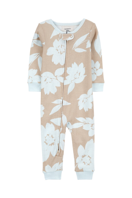Pijama una pieza de algodón, beige, diseño floral. Talles 2-5T Pijama una pieza de algodón, beige, diseño floral. Talles 2-5T