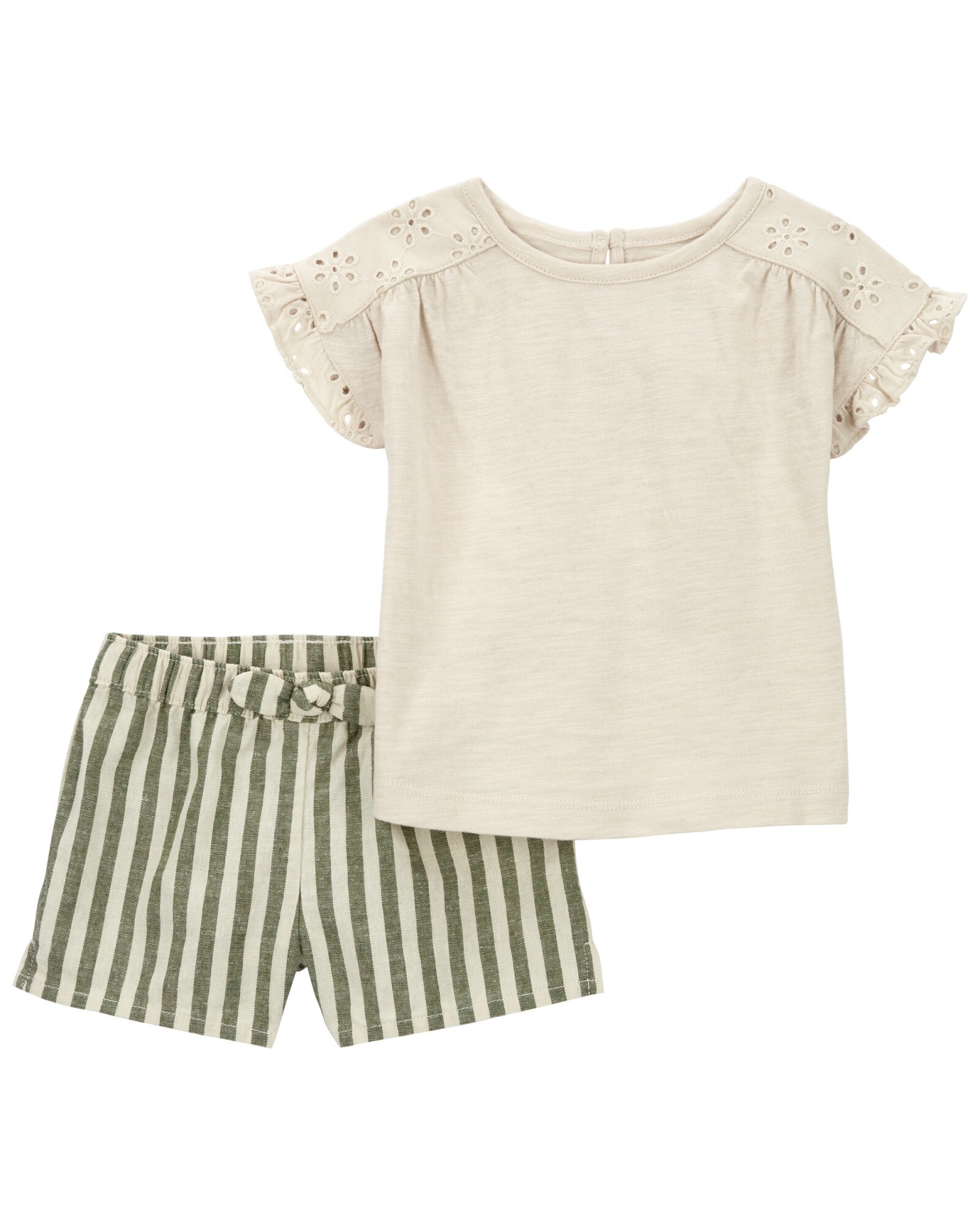 Set dos piezas, short de lino y blusa de algodón Sin color