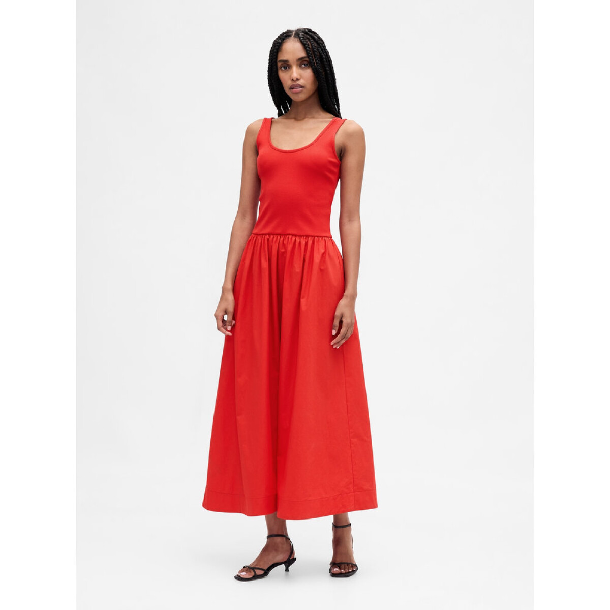 SL MIXED MEDIA DROPWAIST MAXI DRESS - RED 