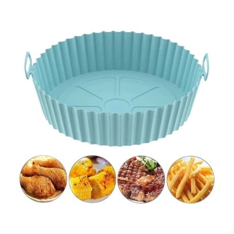 BANDEJA DE SILICONA PARA FREIDORA 20*17*5CM CELESTE
