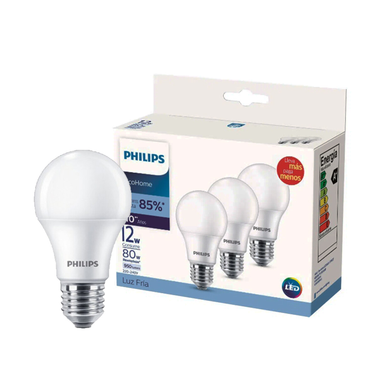 Kit x 3 LED bulbo opal E27 12W 950Lm luz fría - L27308B 