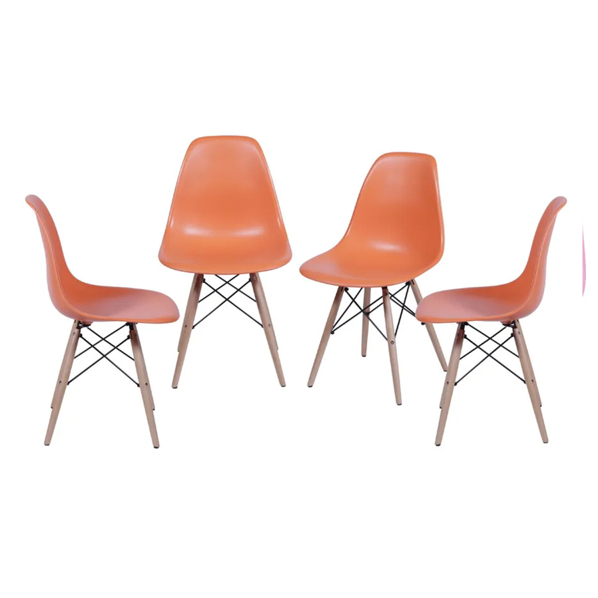 Kit x4 Silla Eames DKR Base En Madera - Naranja 