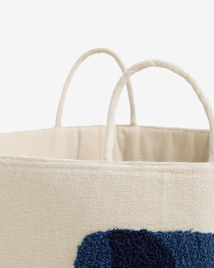 Cesta Tandani de algodón beige con elefante azul 30 cm Cesta Tandani de algodón beige con elefante azul 30 cm