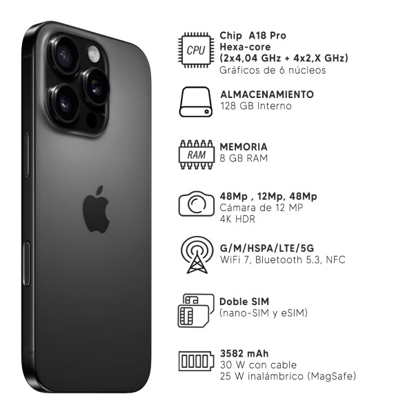 Iphone 16 Pro 8/128 Gb 5g CEL IPHONE 16 PRO 8/128 NEGRO GT65