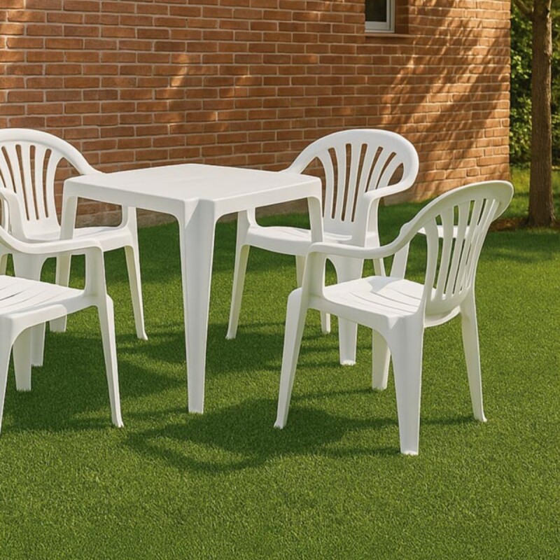 Juego de jardín Mesa + 4 sillas con apoya brazos BLANCO
