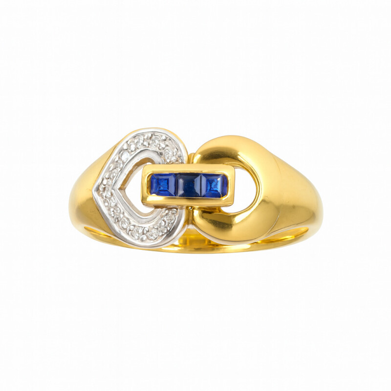 Anillo Bicolor de Oro 18K con Zafiros y Brillantes Anillo Bicolor De Oro 18k Con Zafiros Y Brillantes