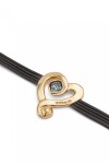 PULSERA DE CUERO CON CORAZON EN ALEACION DE METALES BAÑADO EN ORO 18K CON CRISTAL NEGRO Pulsera
