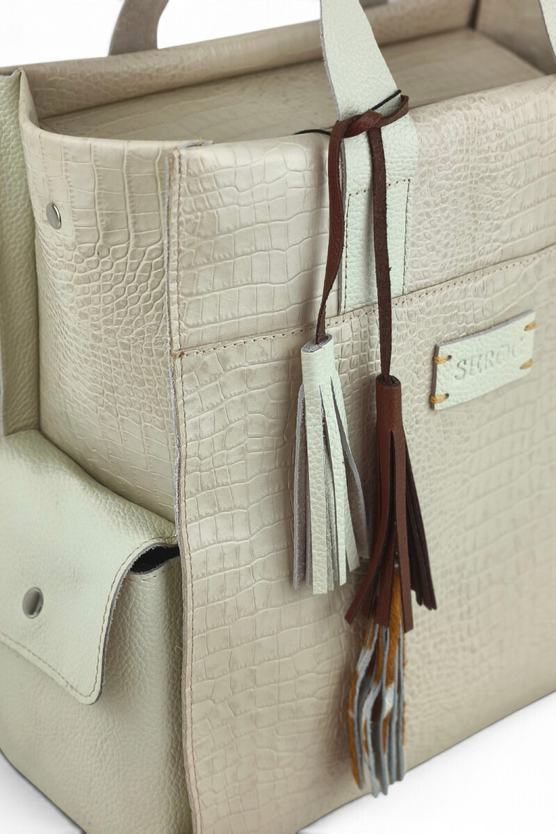 Bolso Tote de Cuero Vacuno y Pelo Natural Croco beige