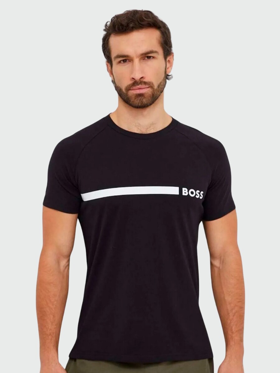BOSS - Remera de Algodón con raya y logo 
