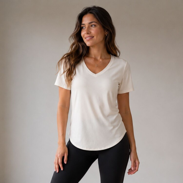 Remera Manga Corta Cuello En V Crepe Flow Fila BEIGE