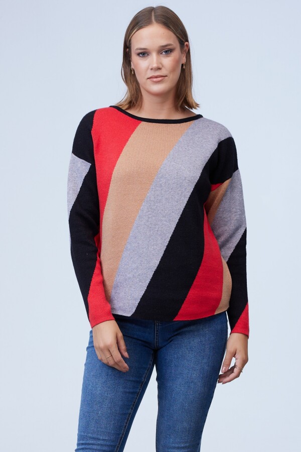 Buzo Dolman Colorblock MULTI/ROJO