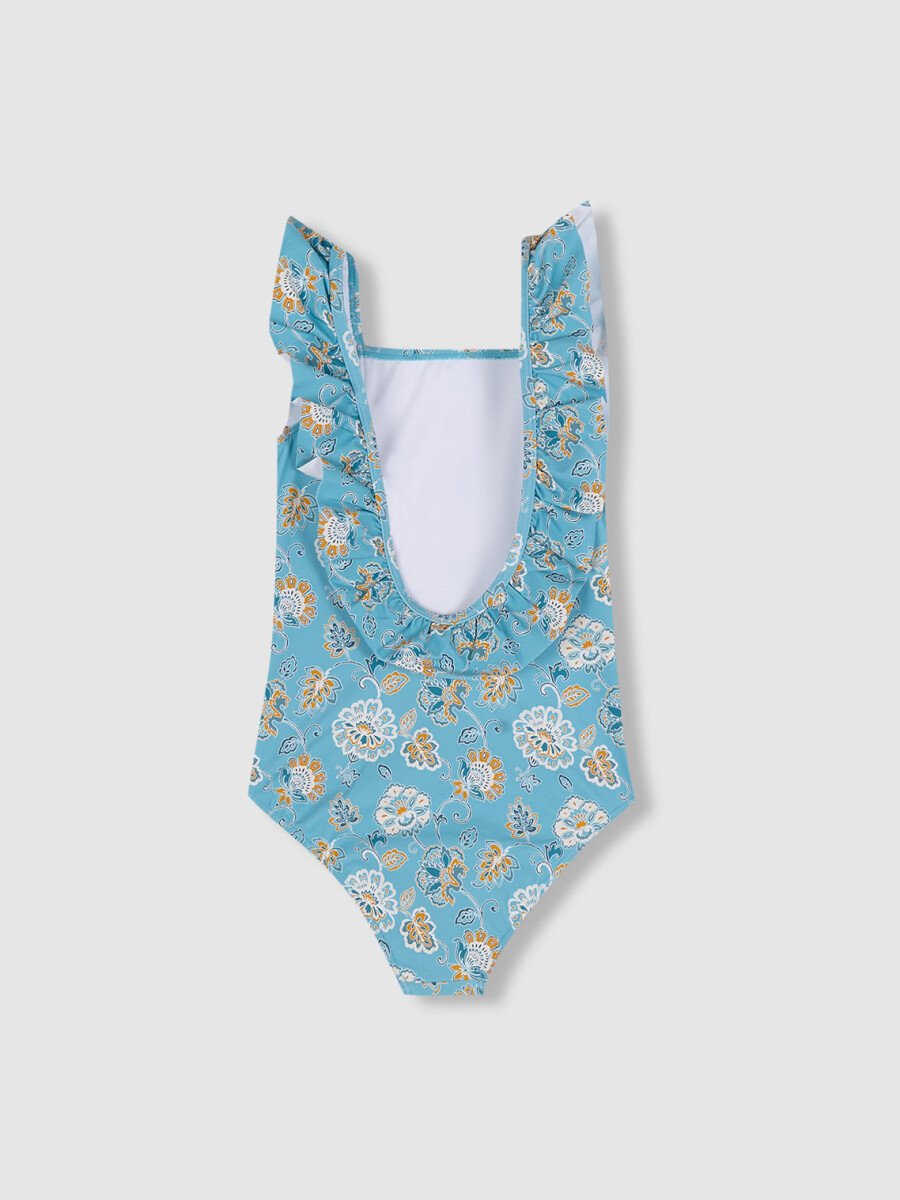 Bañador Estampado Flores Azul Claro