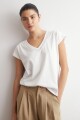 Remera escote V con vainillas blanco