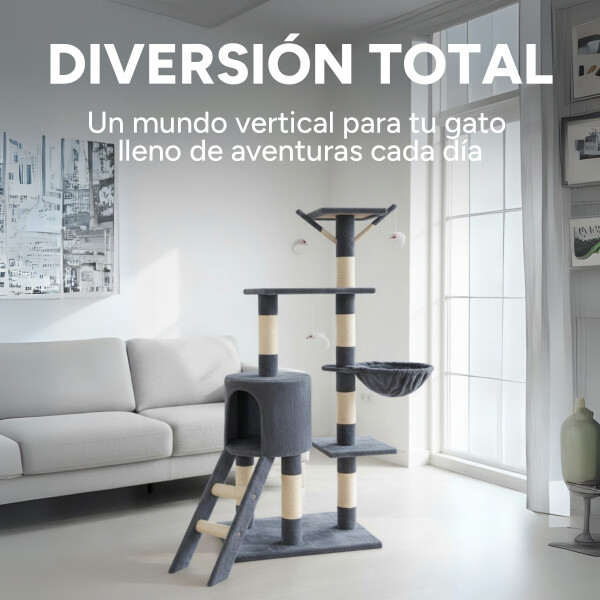 Rascador Torre 5 Niveles En Felpa Y Sisal Para Gato Juego Color Variante Gris Oscuro