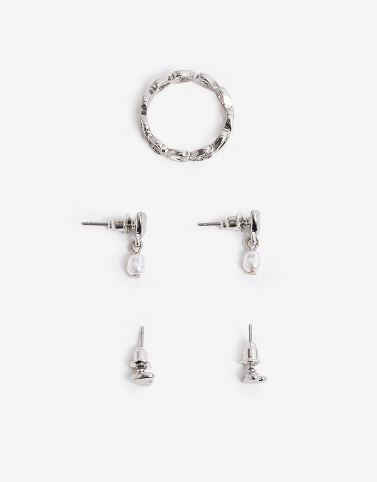 Bijouterie Set Metal Bijou Set Corazón Metal - Plateado Rodio