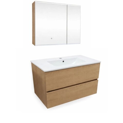 Mueble de baño suspendido Oak Dmc y espejo botiquín 75 cm Vip Oak DMC Mueble De Baño Suspendido Oak Dmc Y Espejo Botiquín 75 Cm Vip Oak Dmc