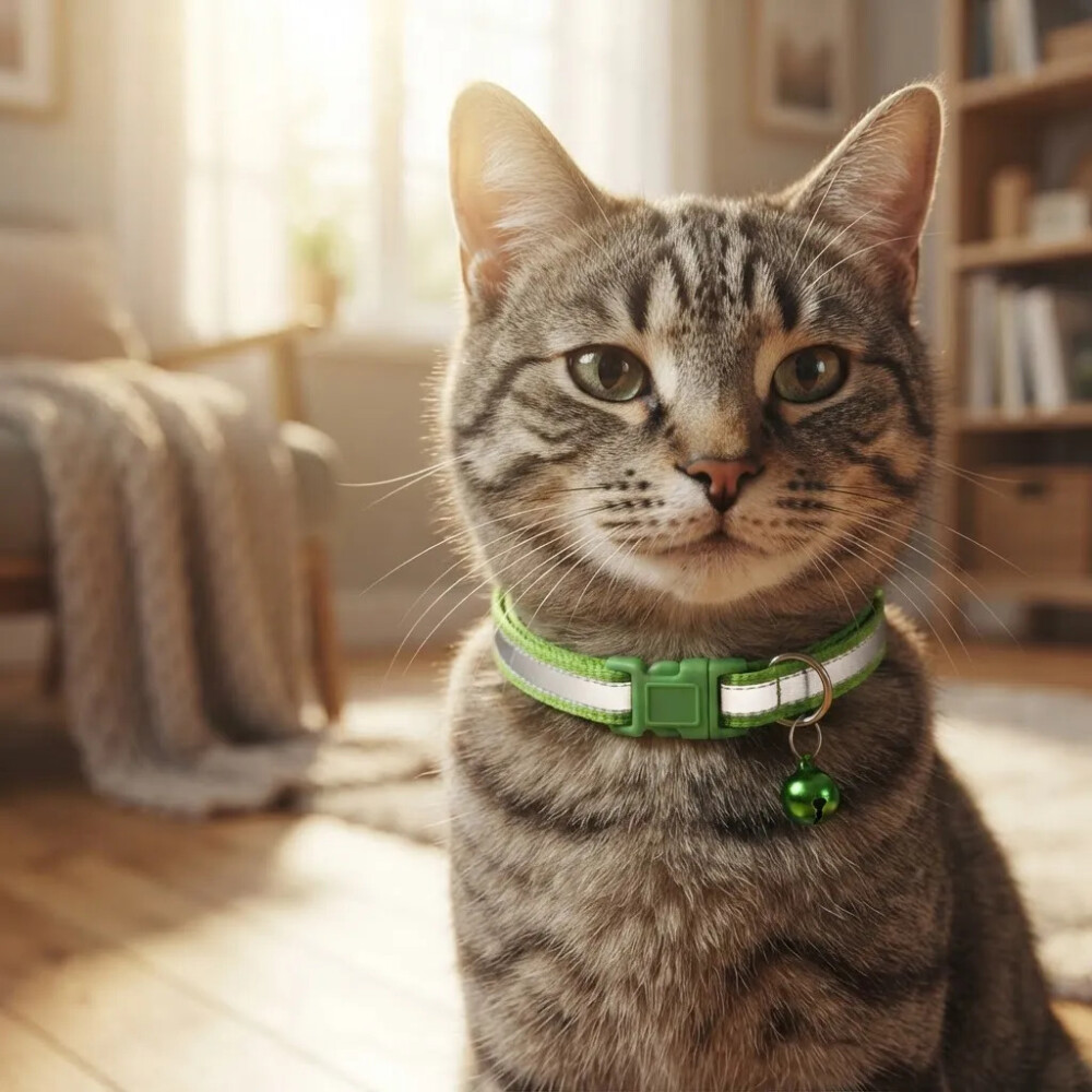 Collar Para Gato Ajustable Reflectivo Con Cascabel VERDE