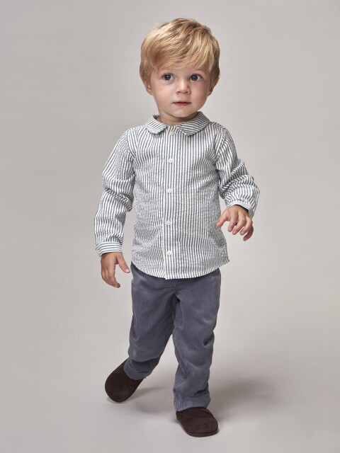 Pantalon Largo De Pana Gris Azulado