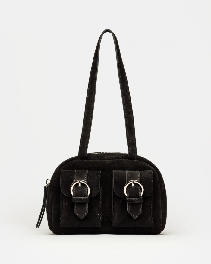 Cartera al hombro Indie en cuero gamuza Negro