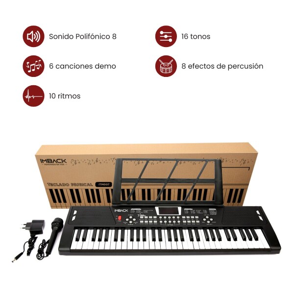 Teclado Instrumento Musical Electrónico Órgano de 61 Teclas 10 Ritmos 16 Tonos + Micrófono ITM007 Teclado Instrumento Musical Electrónico Órgano de 61 Teclas 10 Ritmos 16 Tonos + Micrófono ITM007