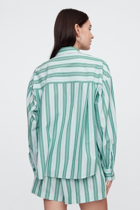 Camisa Poplin Big Shirt Mujer Green Stripe