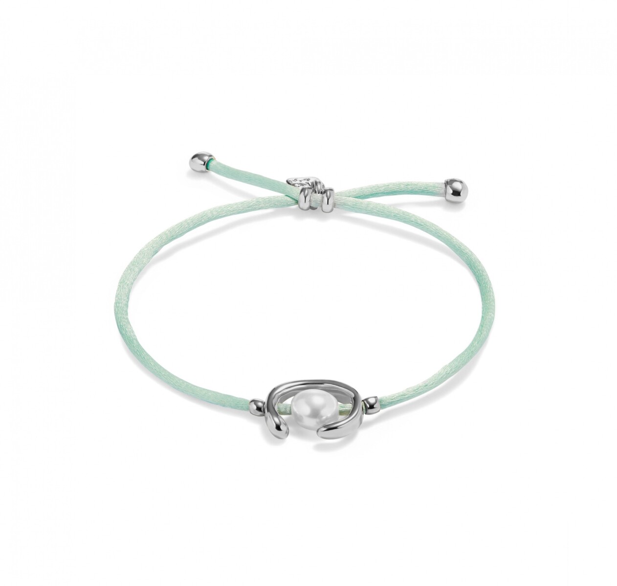 PULSERA DE HILO VERDE AZULADO CON PERLA SHELL FORNITURA BAÑADA EN PLATA DE LEY. - Pulsera 