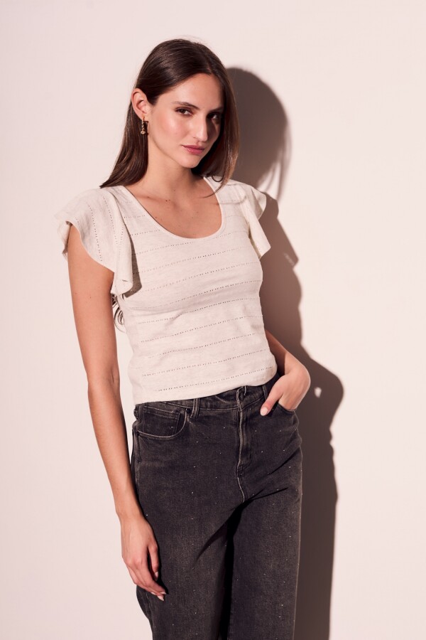 Top Texturado Manga Volado Gris Melange