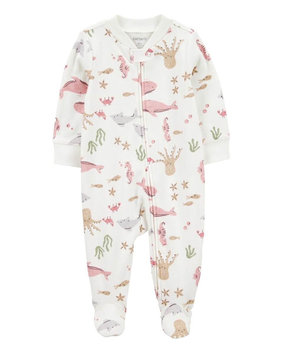 Pijama una pieza de algodón, con pie, diseño fauna marina 