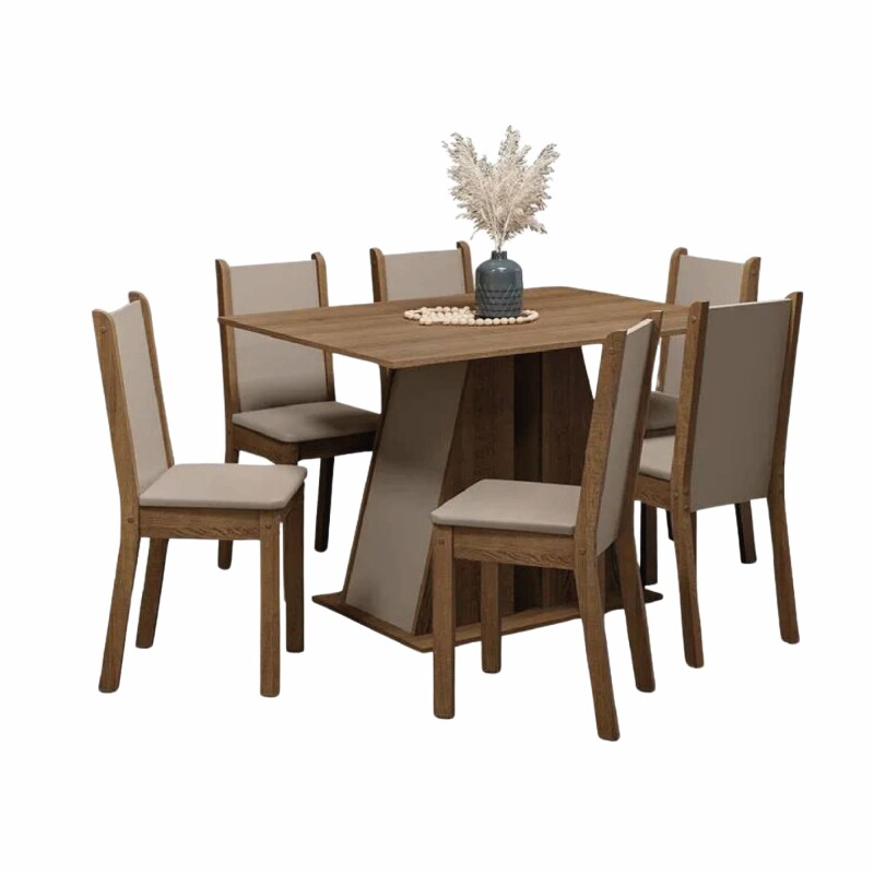 Juego de Comedor Mesa de Madera 6 Sillas Rustico Beige