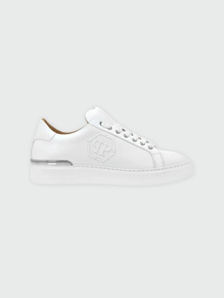 PHILIPP PLEIN - zapatillas bajas de napa blancas con hexágono Blanco