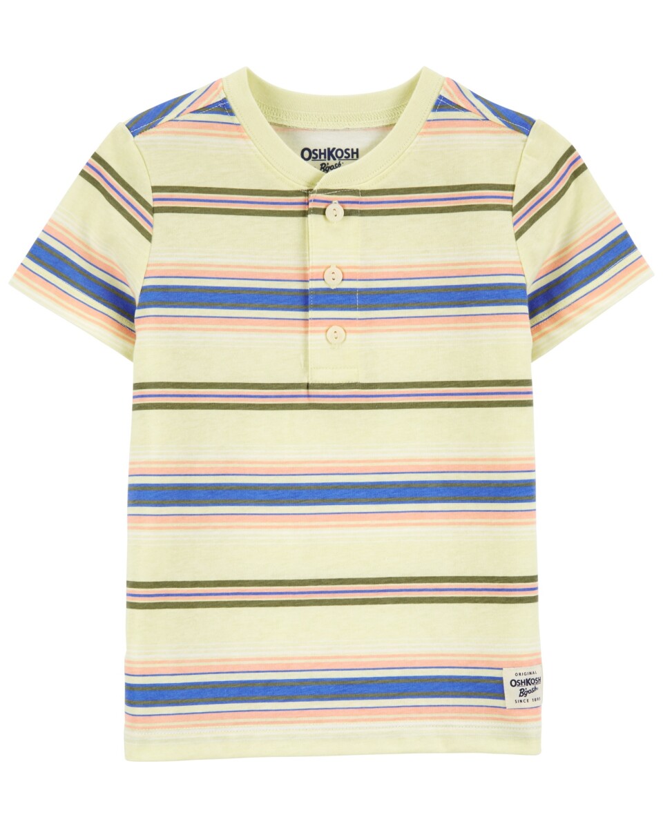 Remera henley de algodón manga corta diseño a rayas. Talles 2-5T 