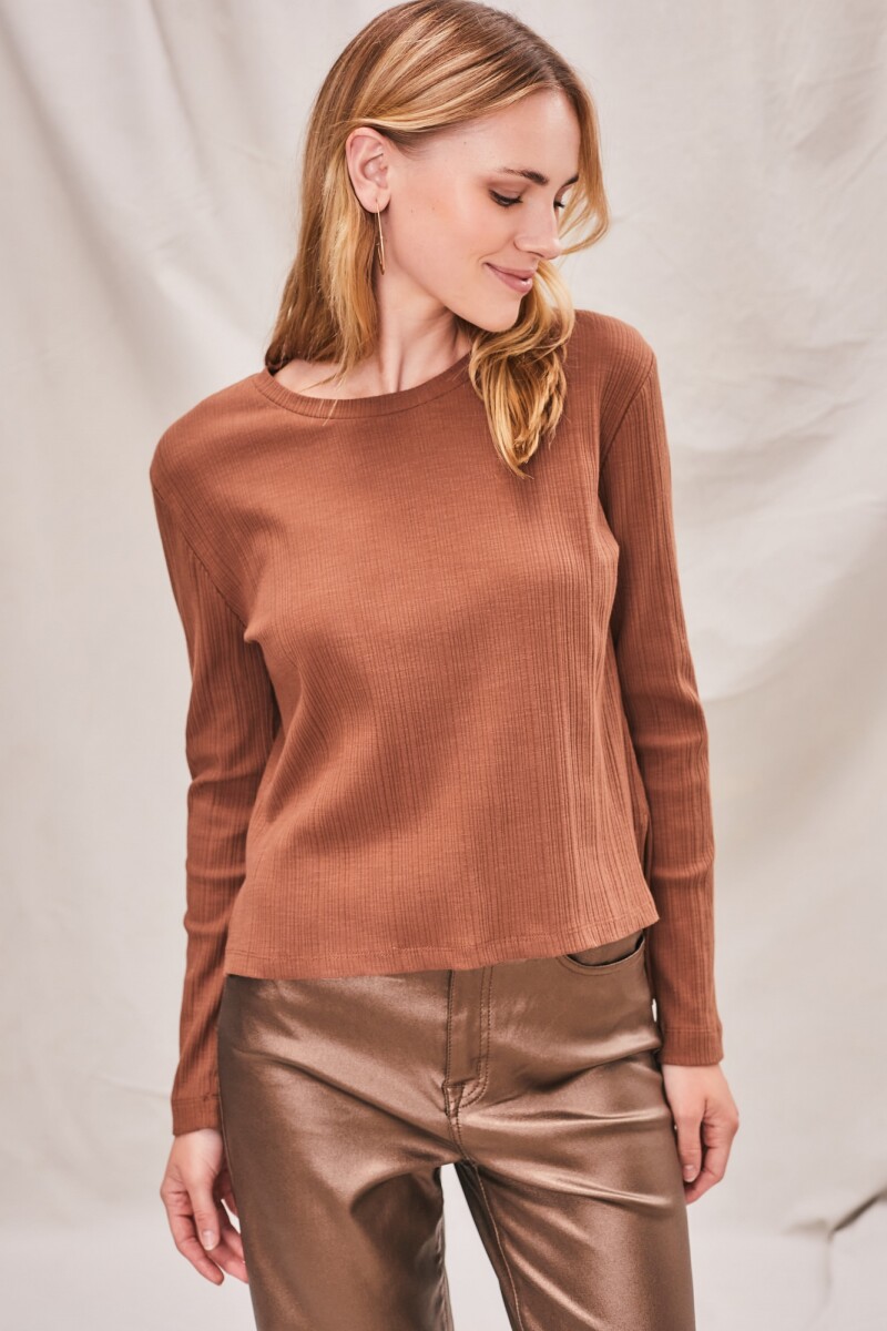 Remera Algodón Texturado Marrón