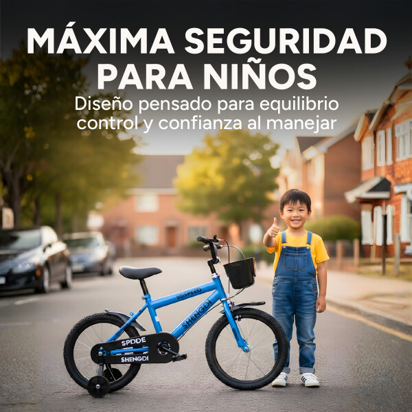 Bicicleta Infantil Shengdi R16 Canasto Parrilla Guardabarros Azul 1