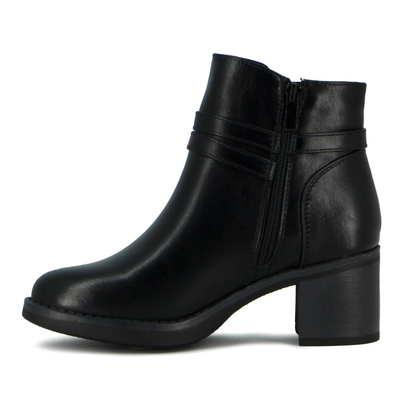 Darkness Bota De Dama Caña Baja Taco Cuadrado Dos Tiras - Negro Negro