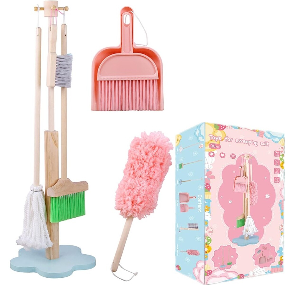 Juego Limpieza Madera Infantil 6 Pzs Rosa 