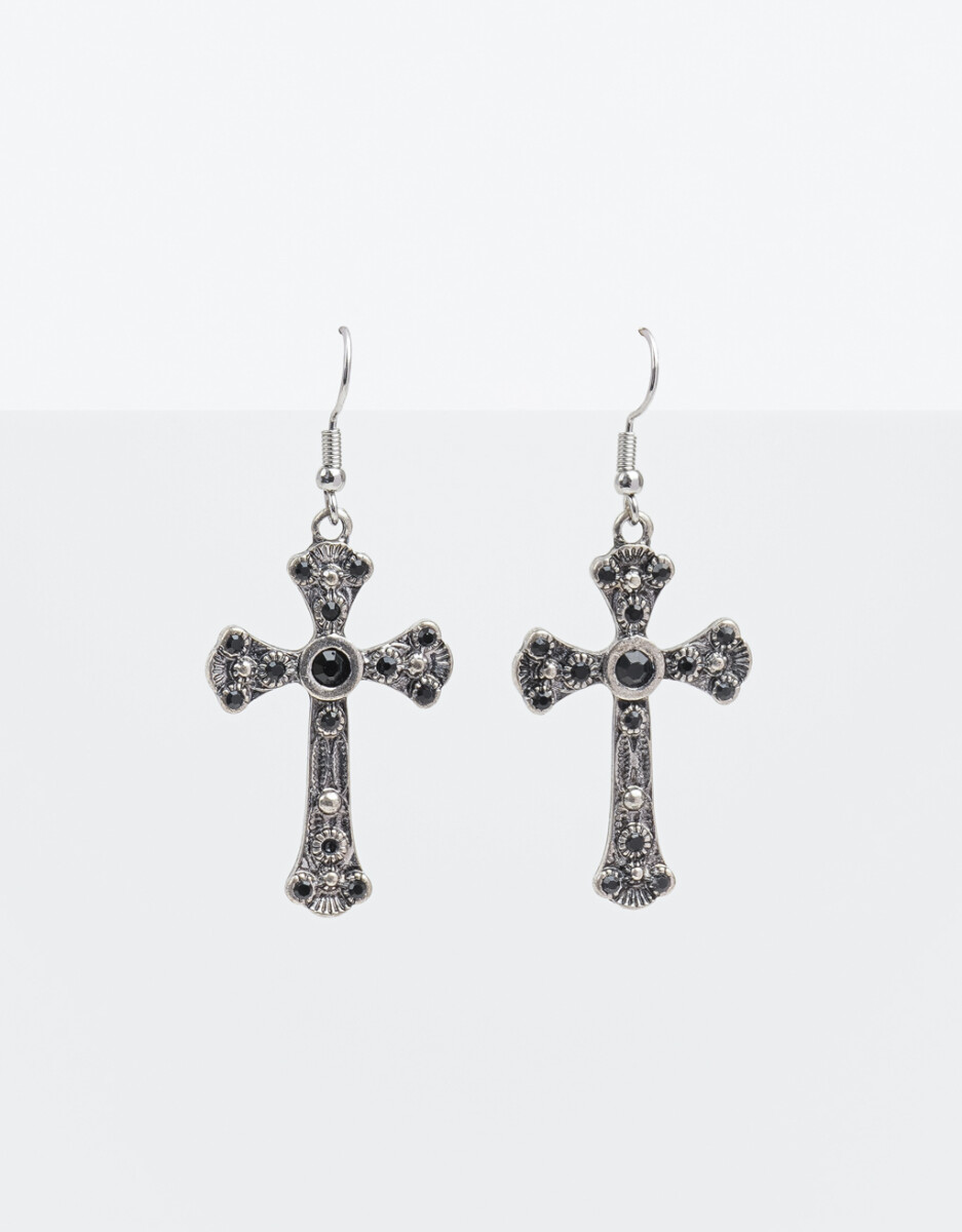 Aros Colgantes Cortos Con Cruz 