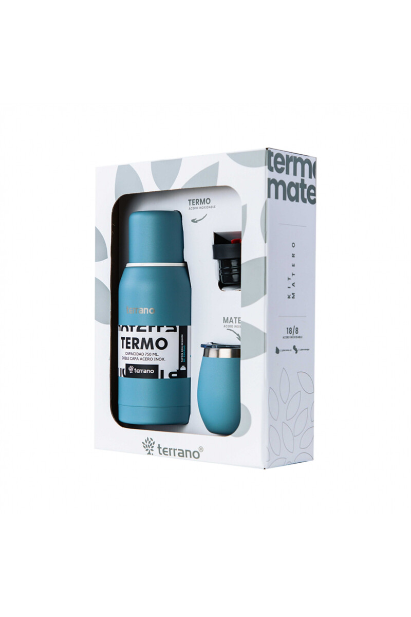 KIT V1 TERMO CLASICO 750ML SIN MANIJA TERRANO KIT V1 MATE + TERMO CLASICO 750ML CELESTE