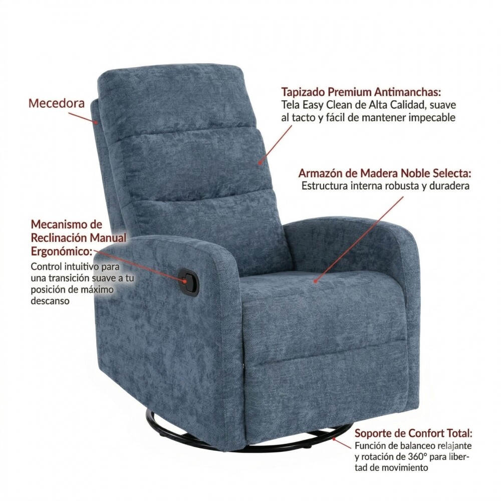 Poltrona Reclinable Giratoria Mecedora - Rocking Azul