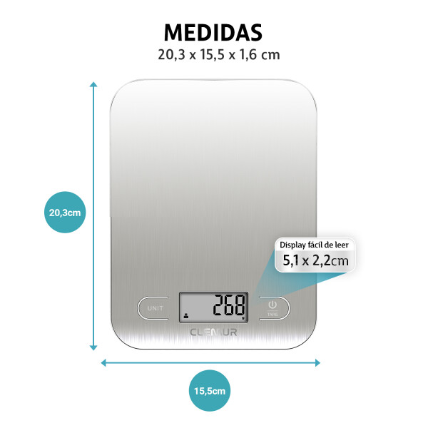 Balanza Digital de Cocina IMBACK con Precisión 1g a 5kg, Acero Inoxidable Color Plateado Balanza Digital de Cocina IMBACK con Precisión 1g a 5kg, Acero Inoxidable Color Plateado