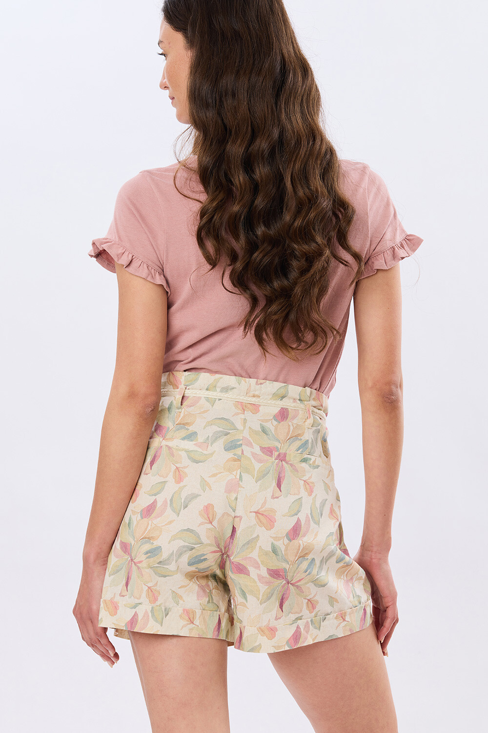 SHORT ESTAMPADO DE LINO Coral