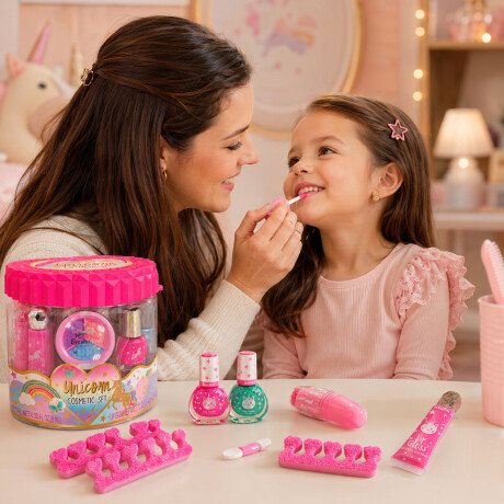 Kit Cosmética Manicura Pedicura Labial Sombra Esmalte p/Niña Arcoíris