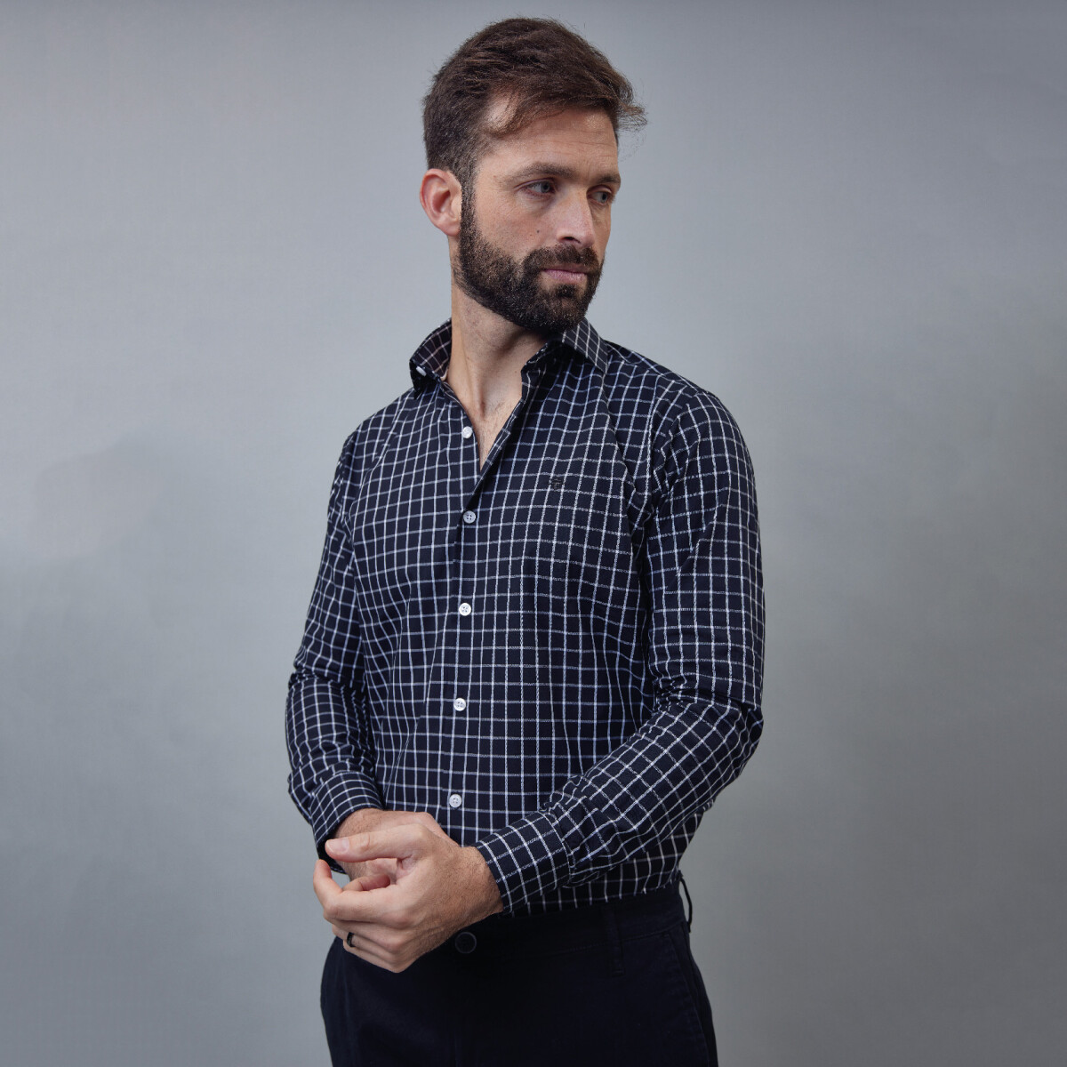 Camisa Luxury - negra cuadros 