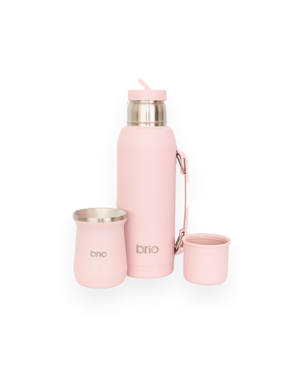 Set De Termo 1 Litro Y Mate Diseño Clásico brio Acero Inox - Rosa 