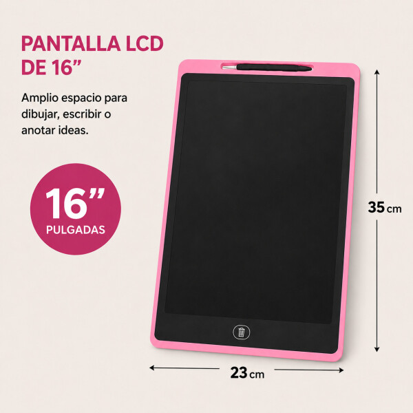 Pizarra Mágica Tableta Dibujar Infantil 16'' Pulgadas Lapiz Color Rosado