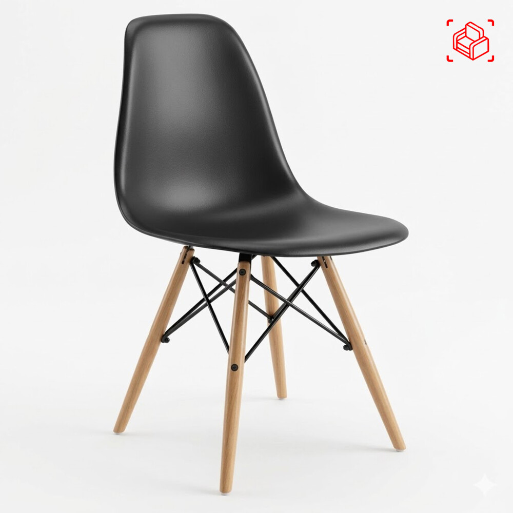 SILLA DE COMEDOR POLIPROPILENO-Y-MADERA NEGRO ESTILO EAMES
