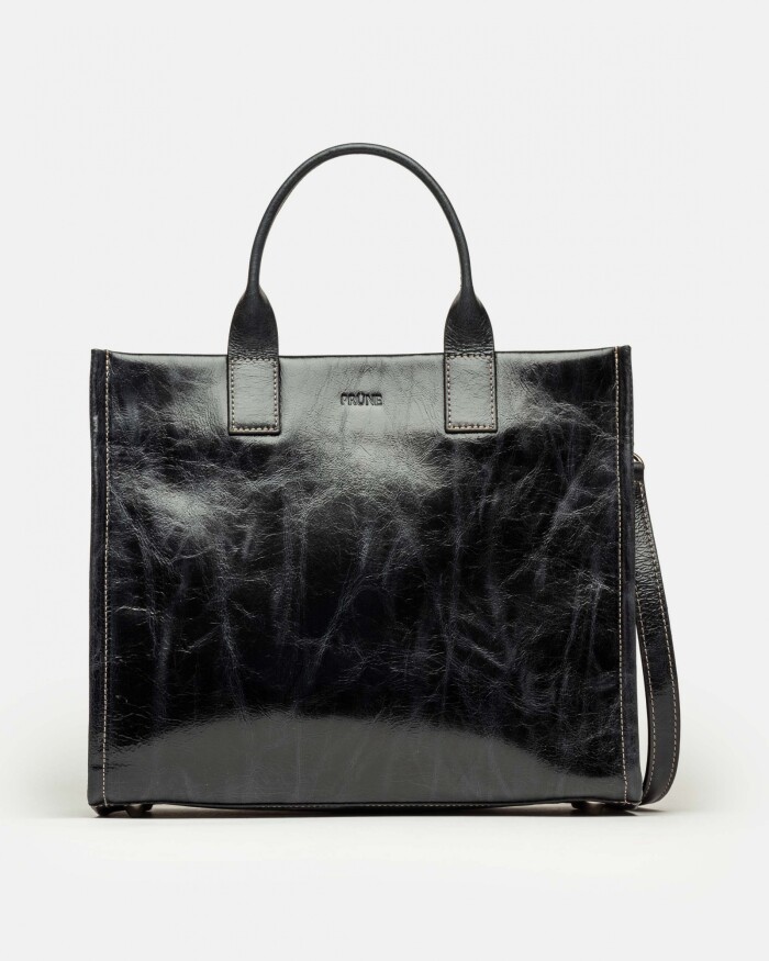 Cartera de mano Capri en cuero arrugado Negro