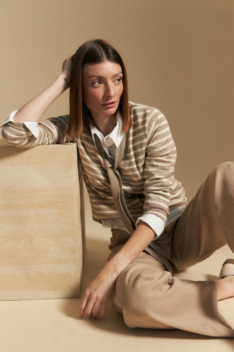 CARDIGAN MANDARINE Beige Oscuro