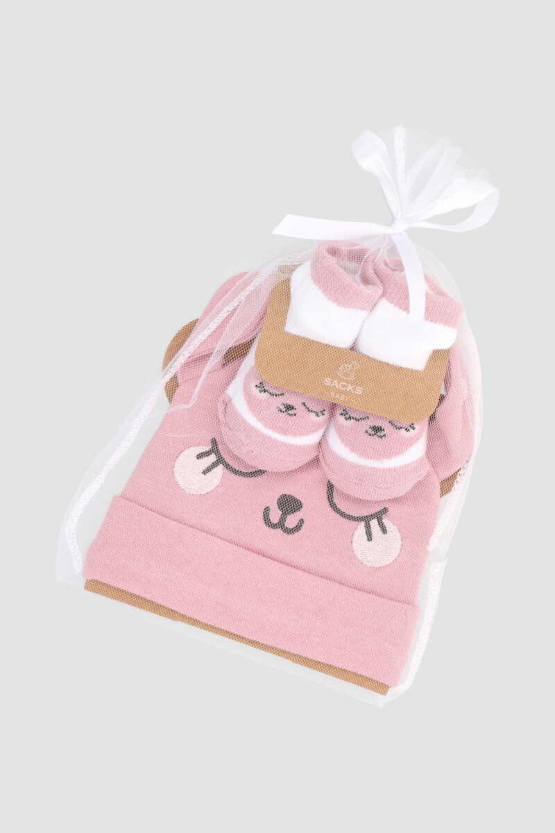 Set gorros escarpines algodon Rosado