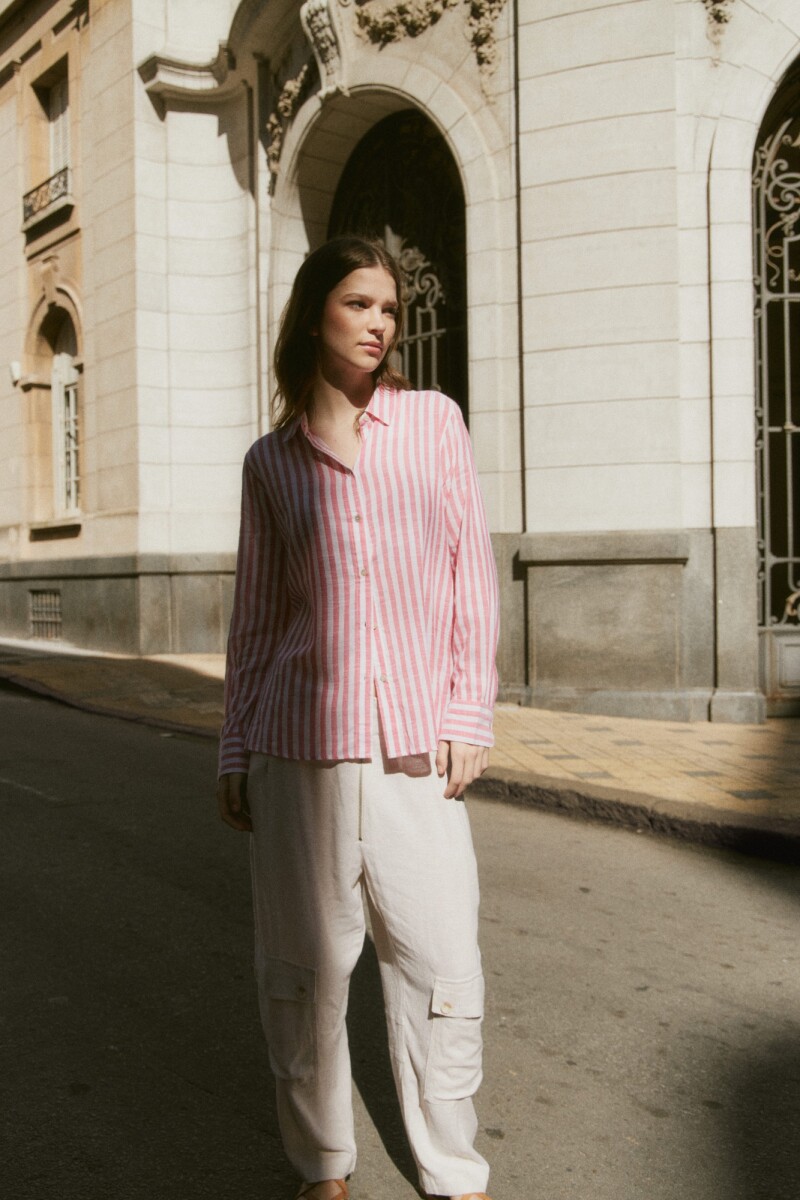 Camisa rayada oversize - rosa melange 