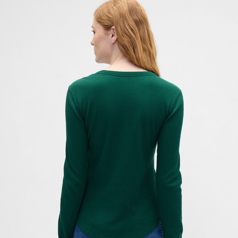 V-LS OPP WAFFLE TEE EVERGREEN GLAMOUR